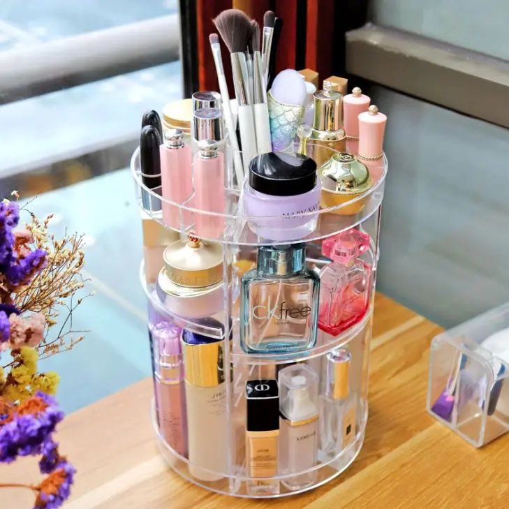 Tempat Make Up Rak Kosmetik Putar 360 Derajat Bahan Akrilik Ukuran Diameter 25 cm x 36 cm 4
