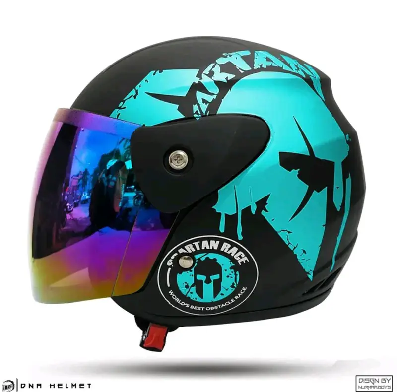 HELM EVO HALF FACE SPARTAN KACA SILVER/PELANGI/HITAM UNTUK PRIA DAN WANITA SUDAH SNI MOTORCYLE 3
