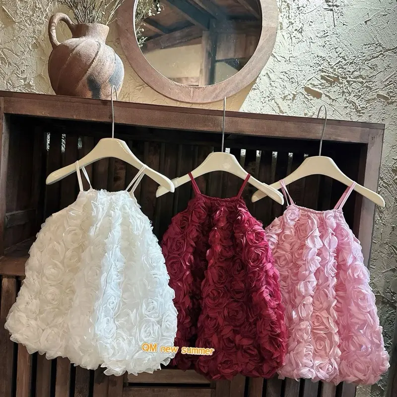 [Havykids] Váy Hoa Hồng Nổi Hai Dây Dáng Xoè Phồng Dễ Thương Cho Bé Gái