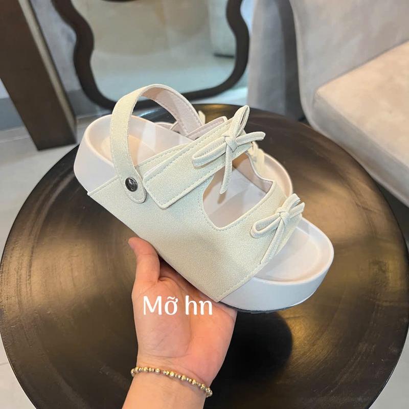  Dép sandal nữ đế cao 4cm chất da lộn thắt nơ xinh xắn 