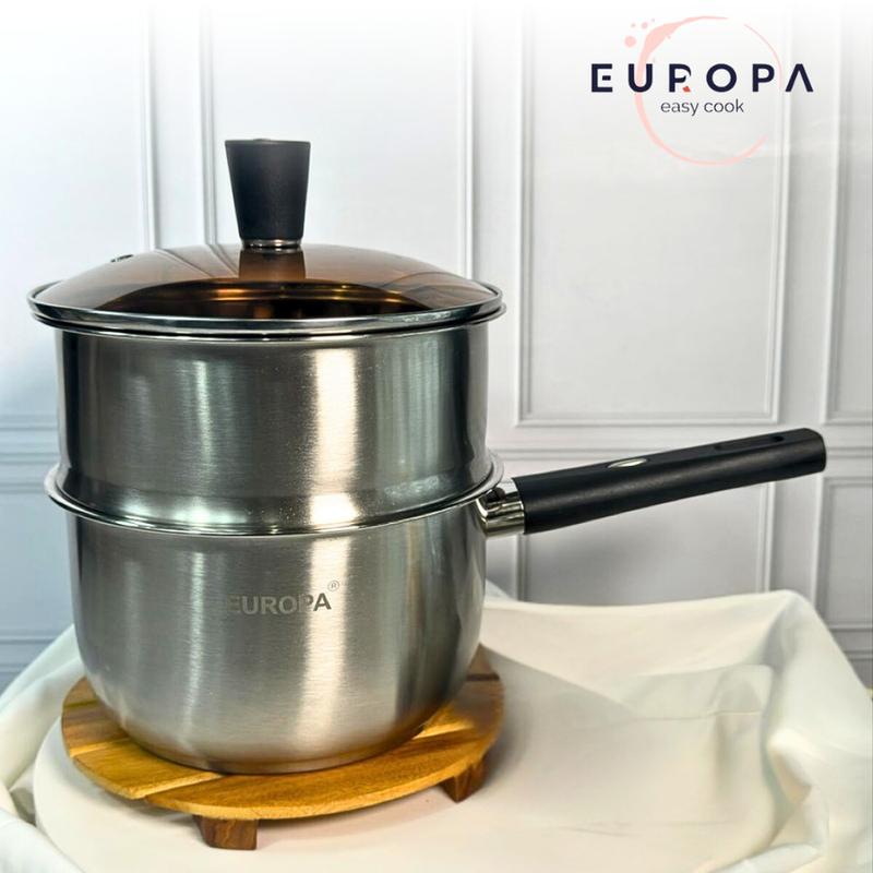 Europa Sauce Pan Stainless 18 cm dengan Kukusan dan Tutup Kaca - Alat Dapur - Kitchenware 2
