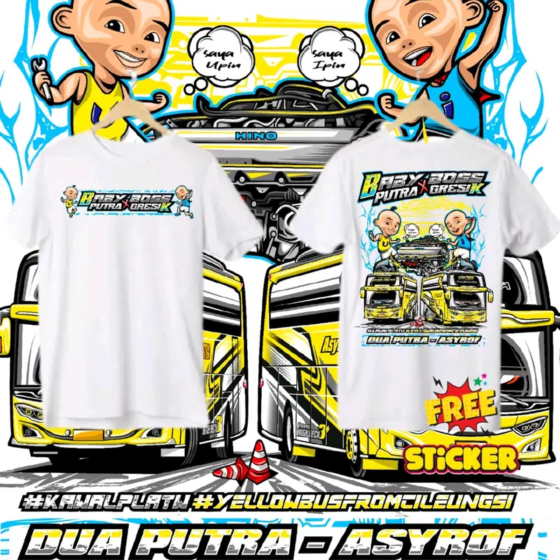 Baju bus babyboss x putra gresik kaos bus baju bus anak laki-laki kaos bus pria wanita cotton combed 24S free stiker 4 pcs Dewasa 1