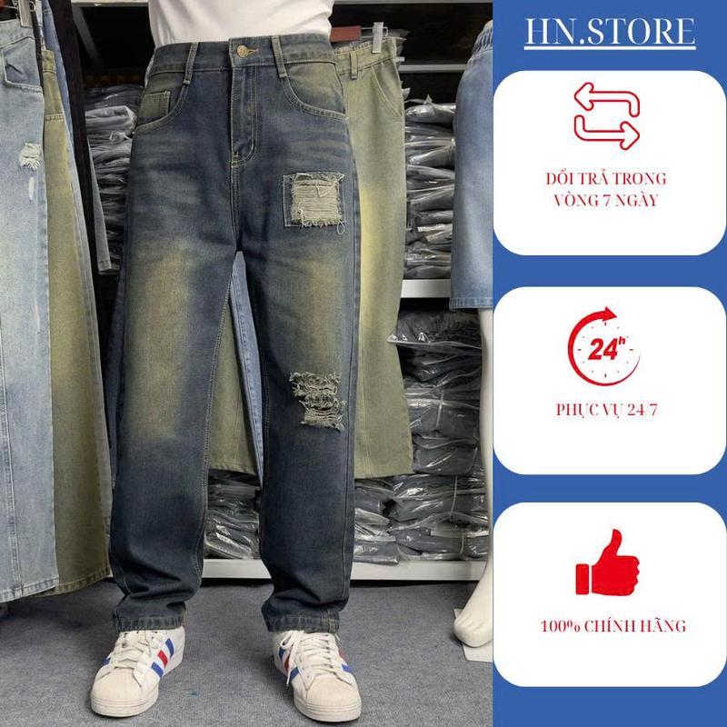 HN.STORE Quần Jean Nam Ống Suông Đứng N20 Chất Liệu Jean Mềm Cao Cấp Phong Cách Hàn Quốc Size S-4XL Màu Xám Khói Rêu Khối Quần Jeans Baggy Dáng Ống Suông Nam Cao Cấp