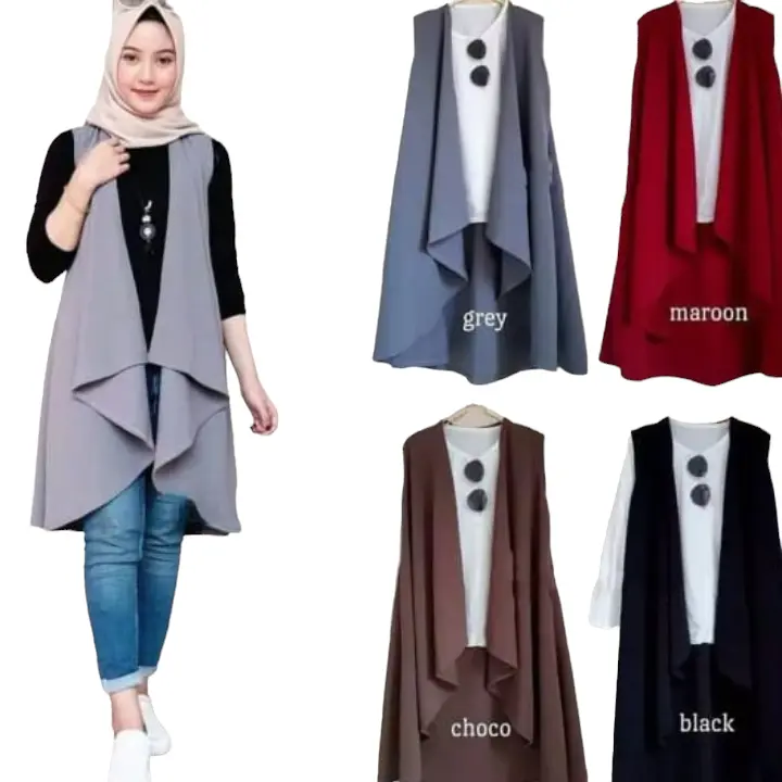 Lavina Vest Cardigan Termurah Cod Trendi Bahan Katun Crinkle Airflow Tanpa Lengan Nyaman Dipakai All Size Fit XL Cocok untuk Wanita Muslim