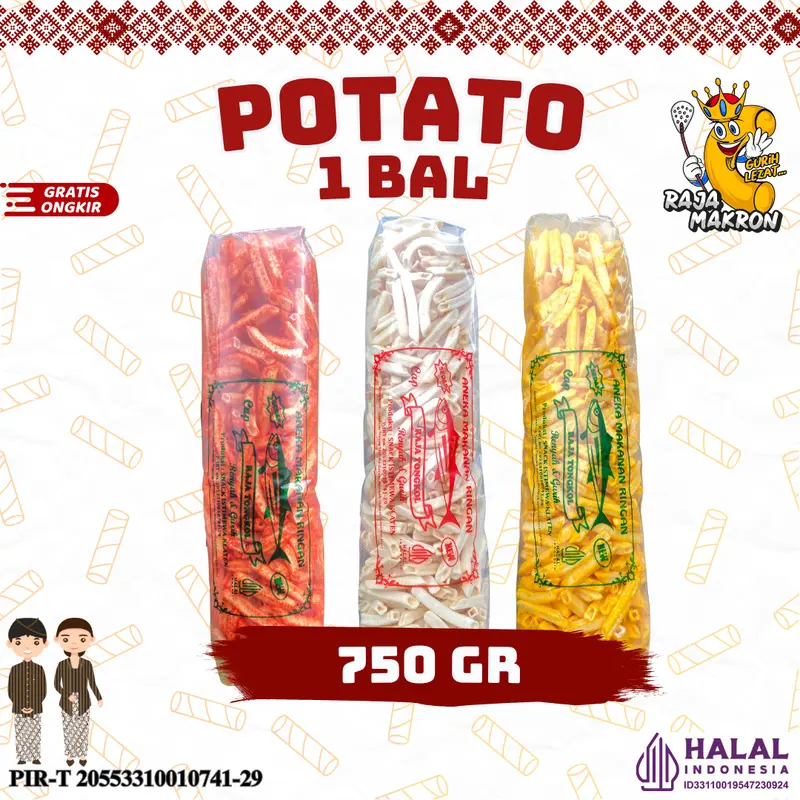 1 BAL POTATO CAMILAN 750gr RASA ORIGINAL, BALADO, JAGUNG BAKAR Cemilan Food Snack Kentang Pedas Makanan Kering Manis 0
