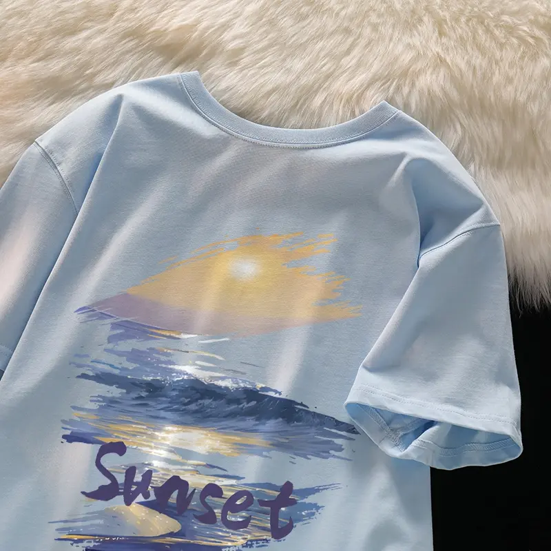 A1217 T-shirt Lengan Pendek Baju Kaos Oversize Wanita Baju |kaus wanita korea Baju Atasan Wanita Terbaru Pencetakan Sunset Cotton 8