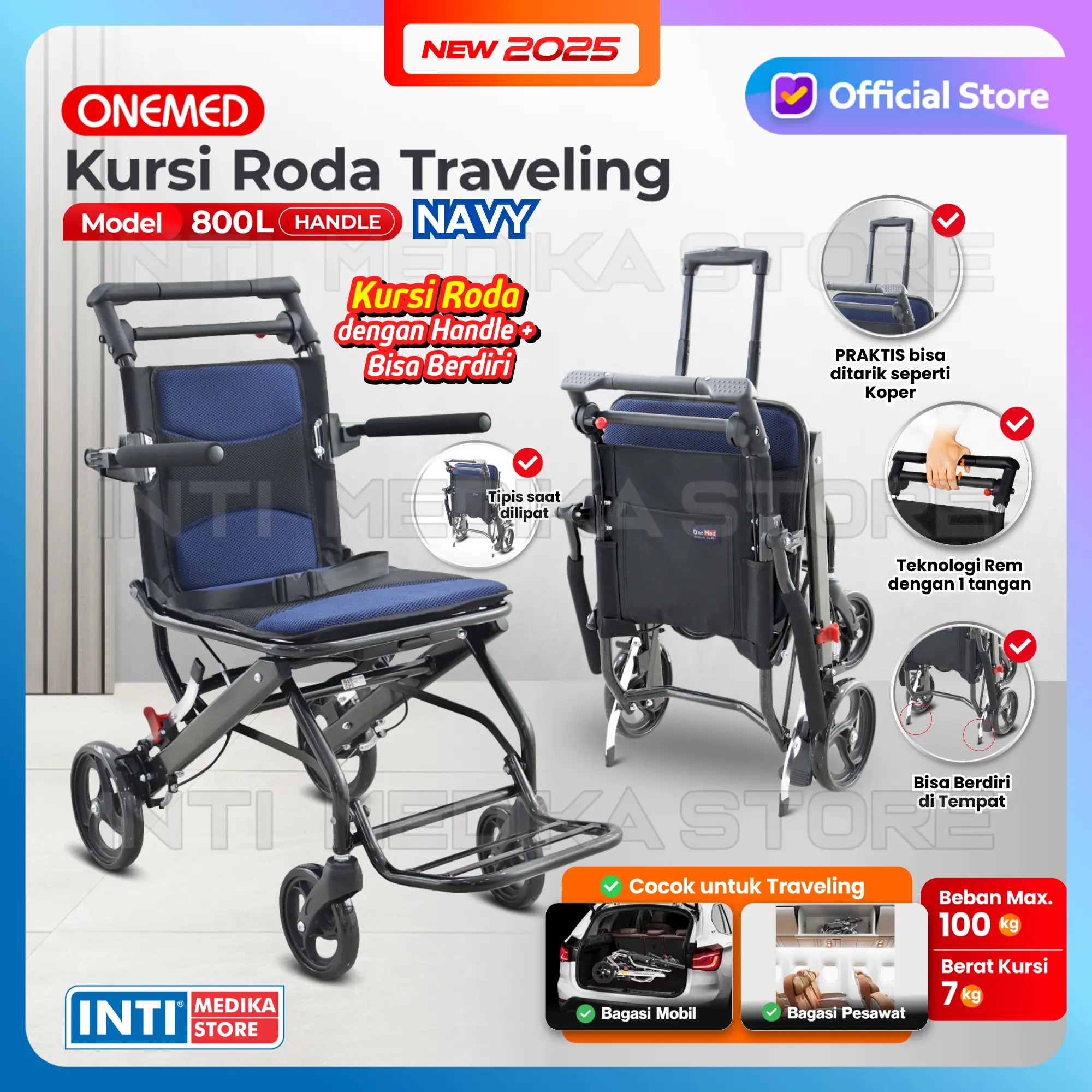 ONEMED - Kursi Roda TRAVEL PORTABLE Aluminium FS 800L | TRAVELLING Ringan Praktis Portable Lipat