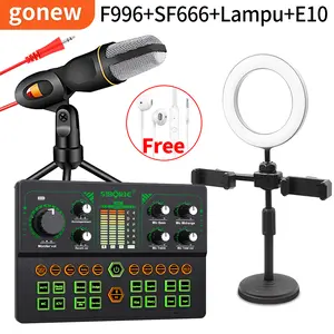 Gonew F996 Sound Card+SF666 Mic+E10 Headset+Lampu Paket Lengkap For Streaming Media Siap COD Pengiriman cepat