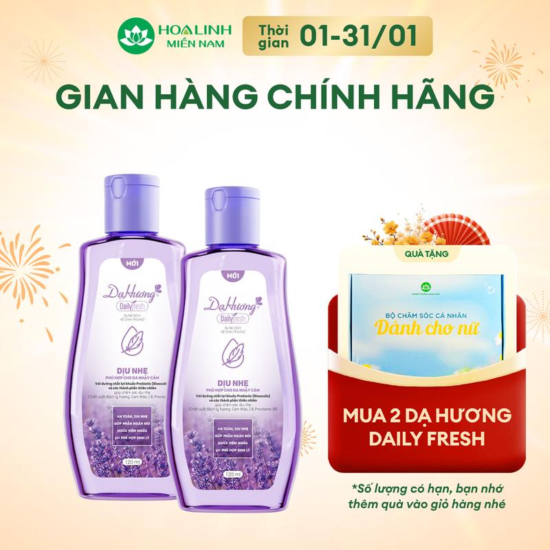 Combo 2 chai dung dịch vệ sinh Dạ Hương Daily Fresh Dịu nhẹ 120ml - Phù hợp cho DA NHẠY CẢM