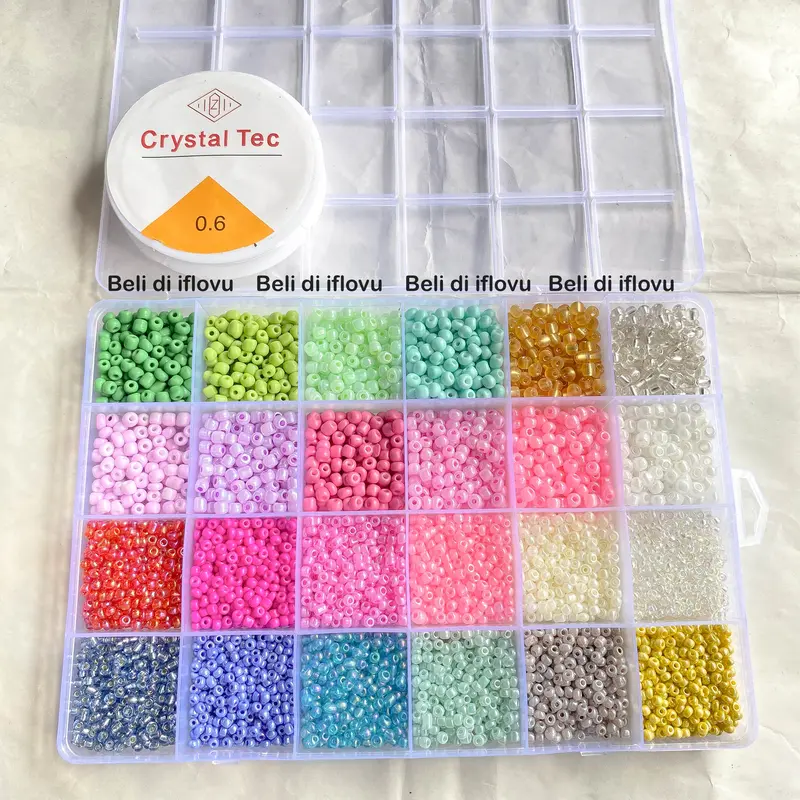 Manik Manik Pasir 1 Box Lengkap + Senar elastis | Mix Ukuran 3mm dan 4mm  DIY Gelang Manik Manik Set 3