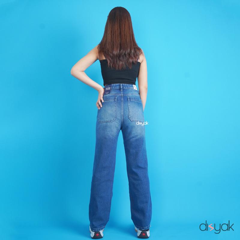 DISYAK - HighWaist Loose Jeans Celana Panjang Boyfriend Standar Vintage Blue 109-209 7