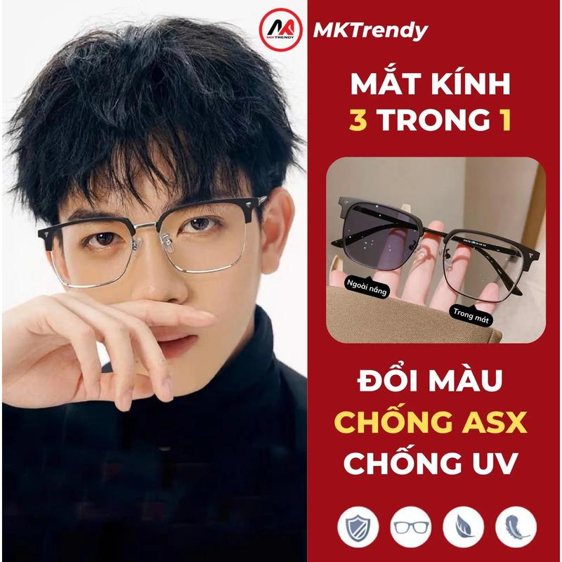 MÃ X15 Kính Đổi Màu Dưới Nắng Dành Cho Nam Nữ Gọng Nửa Viền ClubMaster Gọng Chữ…