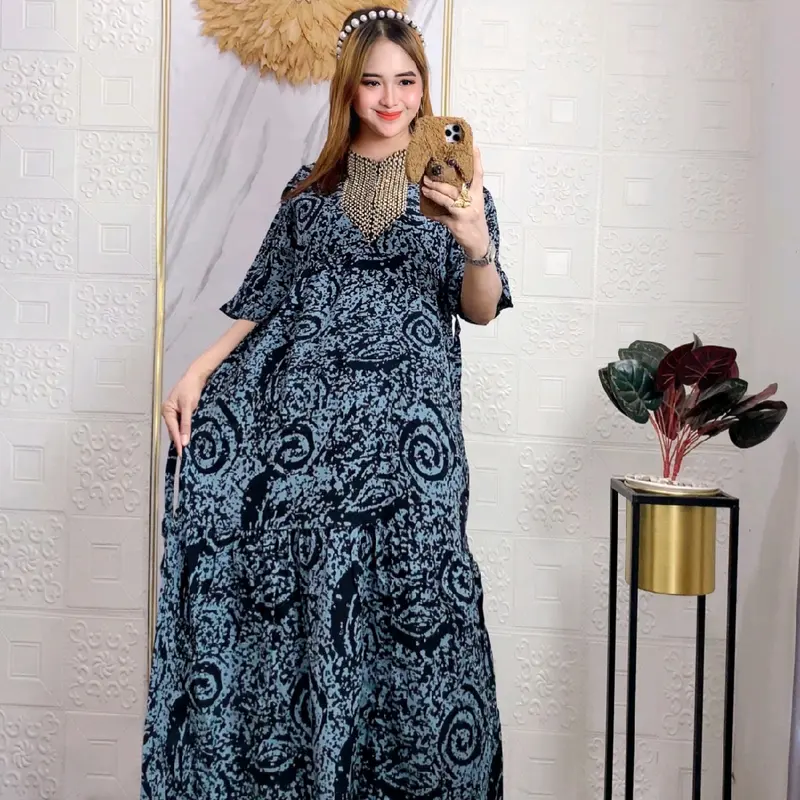 Longdress batik abstrak | dress batik rayon tebal motif abstrak busui friendly | longdress dan daster murah Rayon tebal Renda Sultan 5