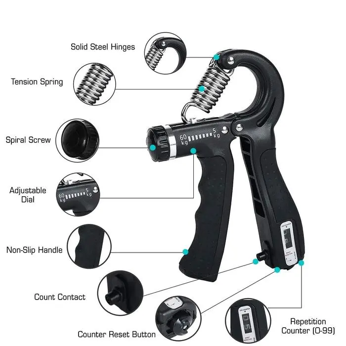 Handgrip Hand Grip Adjustable 5-60 Kg Hitung Otomatis With Counter