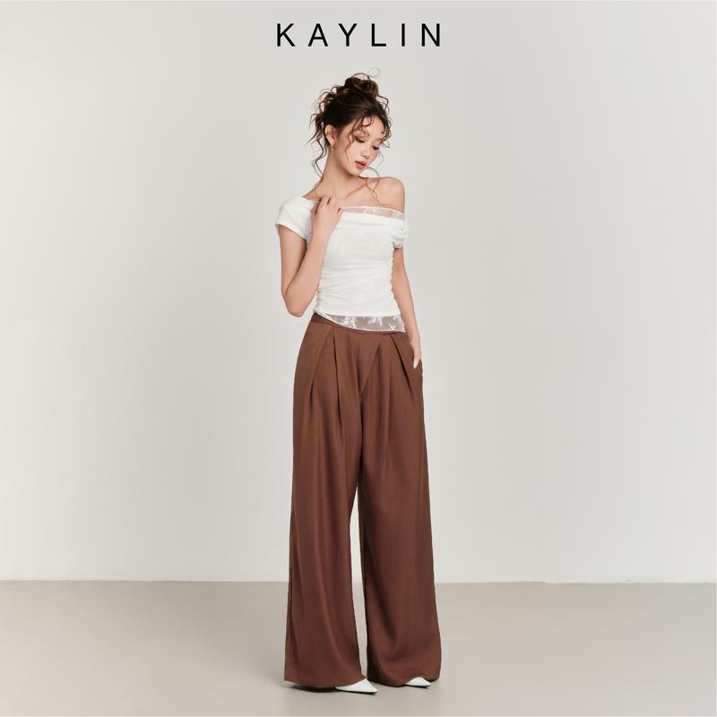 Áo Nữ Kiểu Trễ Vai KAYLIN NOIR Drape viền ren chất vải thun poly dẻo phối ren thun phong cách - A14T5 Women Shirt