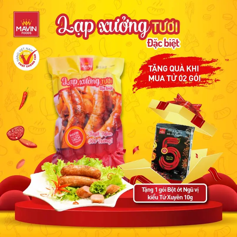 Lạp xưởng tươi Mavin loại Đặc biệt 500g (Khách hàng đặt 2 gói Lạp xưởng tặng 1 gói Bột ớt 10g)