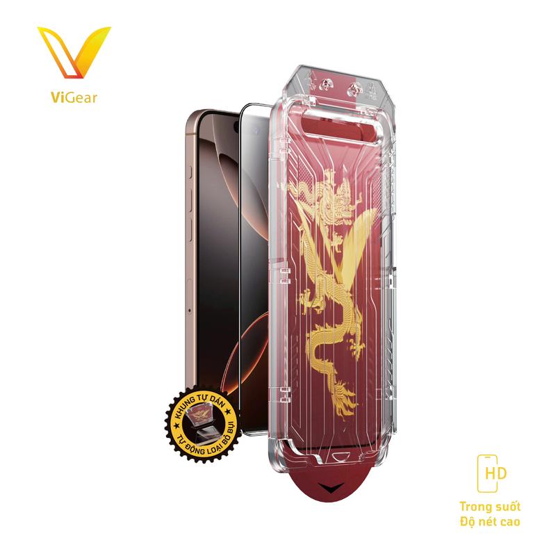 Kính Cường Lực Rồng Việt VIGEAR Dành Cho iPhone - Kính Cường Lực Có Khung tự dán Loại Bỏ Bụi Độ Cứng 9H Hạn Chế Trầy Xước Hạn Chế Vân Tay