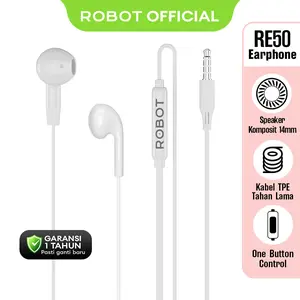 ROBOT Earphone RE50 Headset Android iPhone  Headphone Garansi Resmi 1 Tahun [BISA COD]