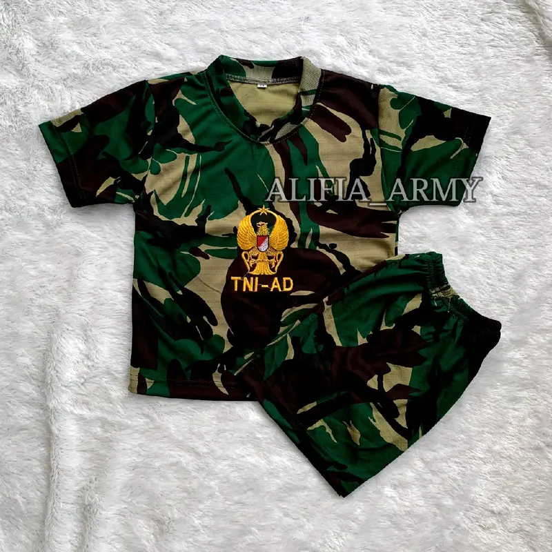 Setelan kaos anak tangan pendek loreng malvinaz || Satu setel kaos dan celana loreng army bahan dryfit kids unisex Bordir Fashion 1