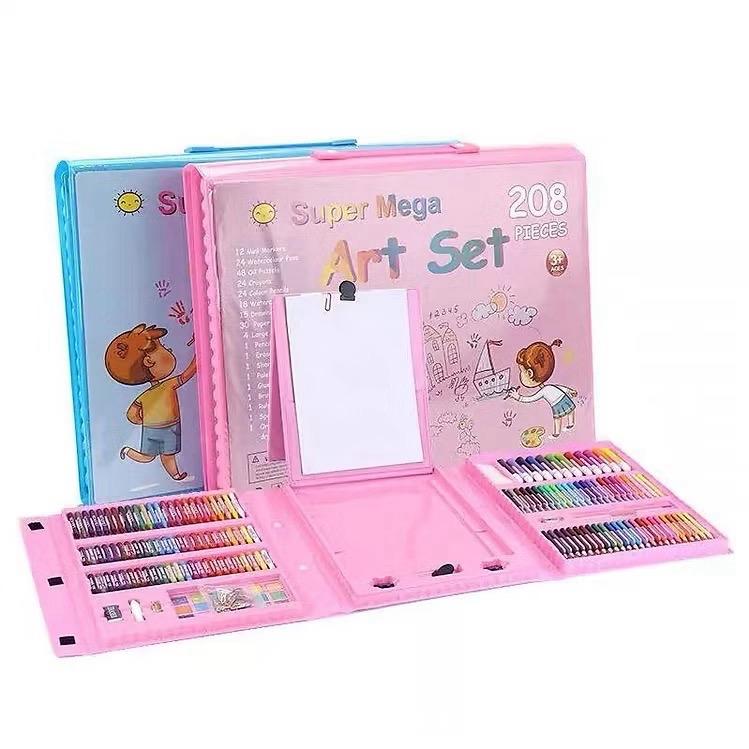 Bộ Dụng Cụ Vẽ 208 Chi Tiết, Hộp Gọn, Đủ Bút Màu, Cọ, Bảng Vẽ – Quà Sáng Tạo Cho Bé