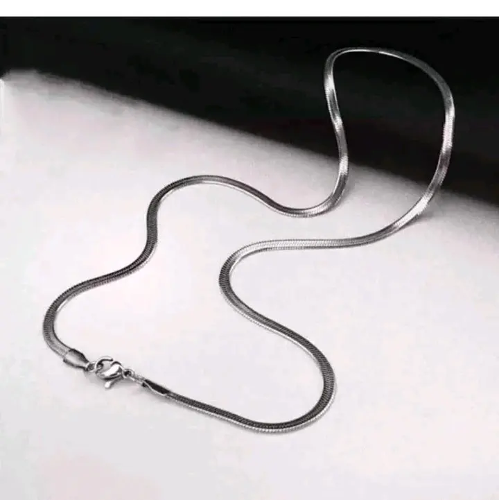 Perhiasan pria Kalung Titanium Belut Gepeng Perak Tipis Warna Putih Anti Air selamanya Elegan 5
