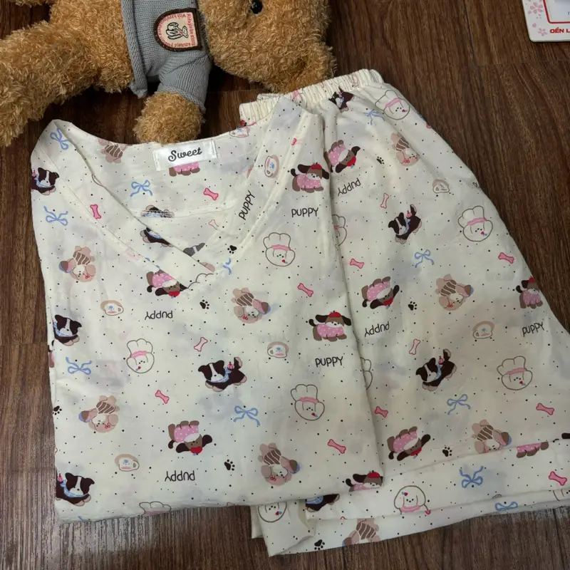 Đồ bộ ngủ SWEET cổ V chất đũi mềm nhiều hoạ tiết dễ thương quần ngắn