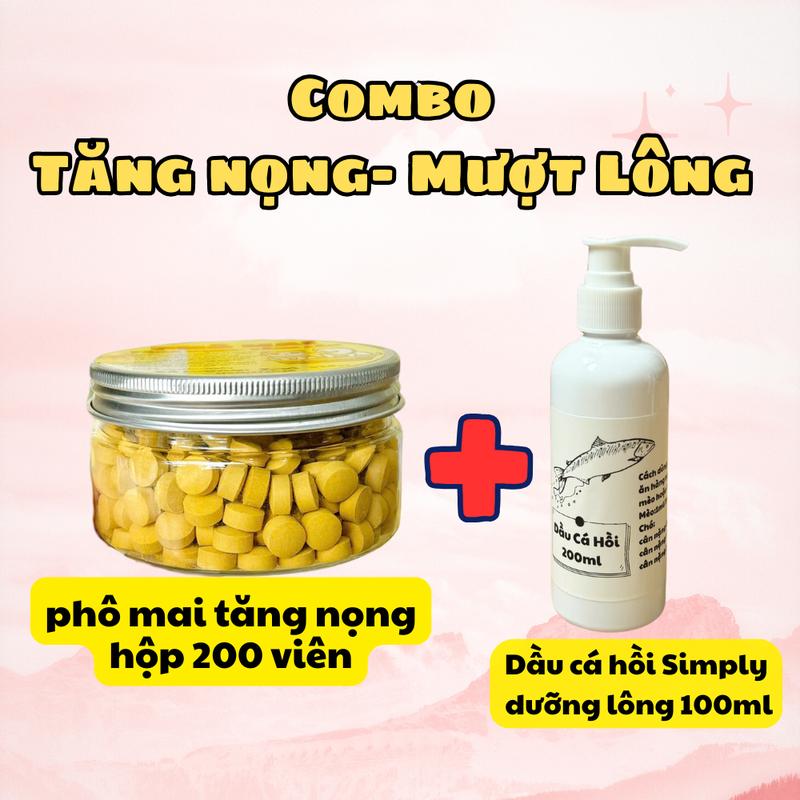 Combo hộp 200 viên Phô mai tăng nọng Cheese Ball và 1 chai dầu cá hồi Simply Nature 100ml Cho Cún Mèo Béo Ú Và Mượt Lông
