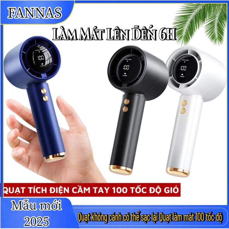 Máy quạt cầm tay mini – turbo gió mạnh 100 cấp độ màn hình LED sạc USB dùng lâu trong nhà & ngoài trời