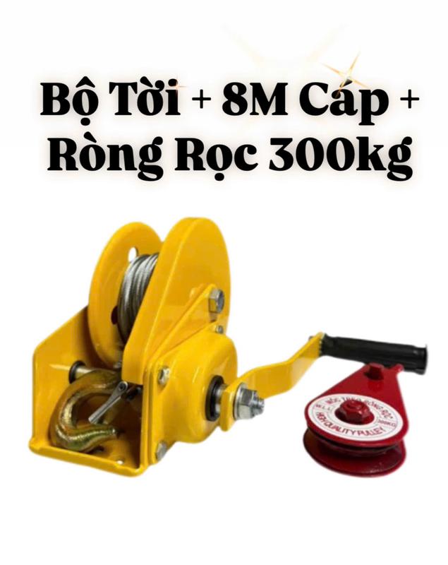 Tời Tay Tự Hãm 1200lbs - 540kg Không Cáp Có Dây Cáp 8M + Ròng Rọc 300kg Chuyên Nâng Kéo Vật Nặng