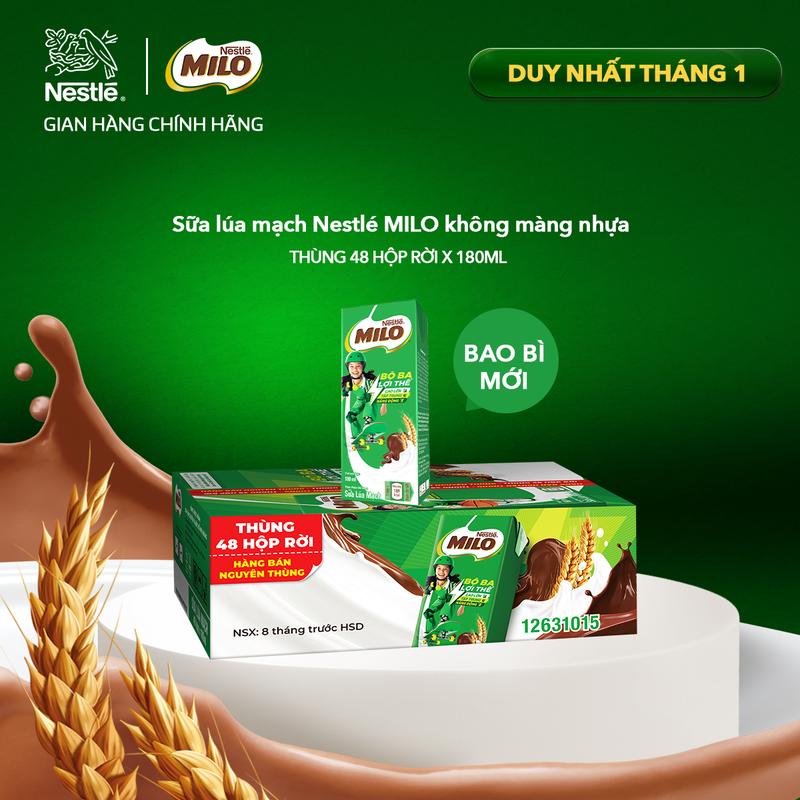 LiH Nestlé VN Thùng sữa lúa mạch Nestlé MILO Thùng 48 Hộp Rời x 180ml