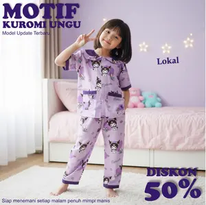 PIYAMA ANAK 1 - 8 TAHUN SETELAN BAJU TIDUR PEREMPUAN MOTIF KUROMI UNGU MODEL UPDATE TERBARU DISKON 50% KENYAMANAN ANAK USIA 1-8 TAHUN