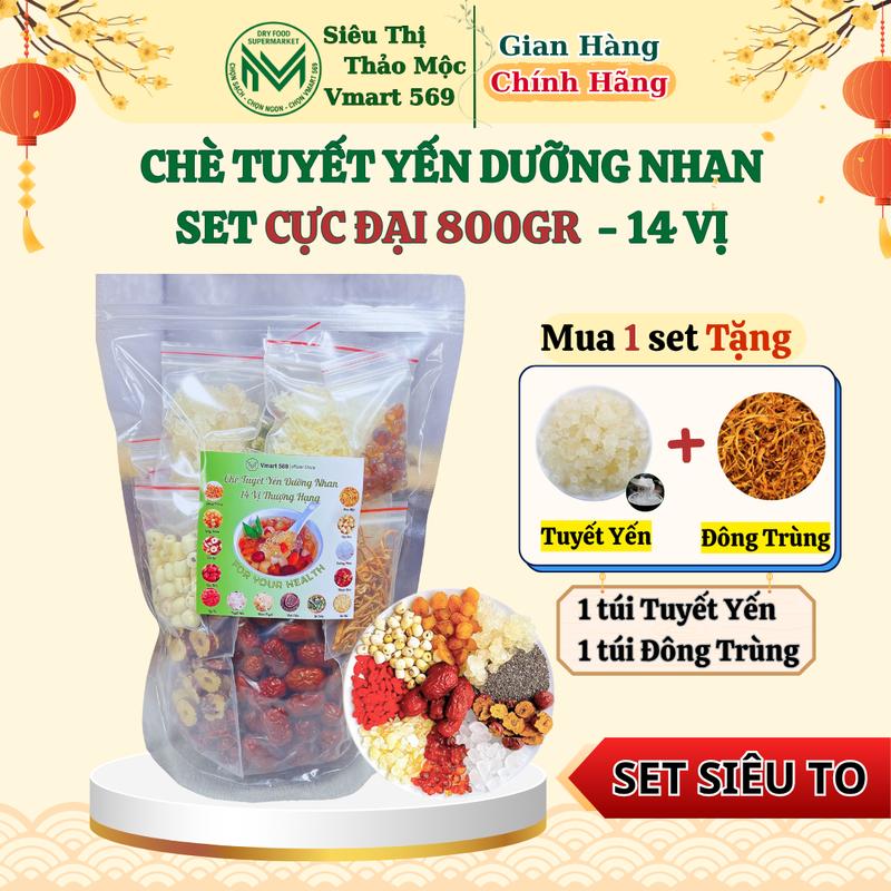 [Set Cực Đại 800gr] Chè dưỡng nhan 14 vị, set nấu chè dưỡng nhan 800gr nhà Vmart 569 nguyên liệu thơm ngon tươi mới Nước Trà Sen Tea Nho