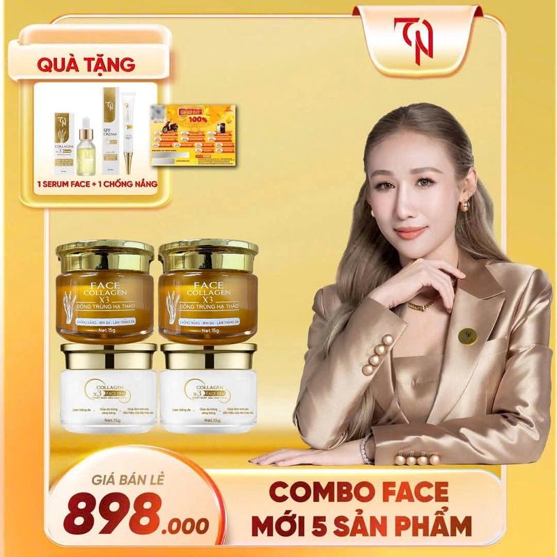 HẾT PHIẾU CÀO - TẶNG 1 SERUM + 1 CHỐNG NẮNG COMBO FACE 2 KEM NGÀY + 2 KEM ĐÊM - DƯỠNG DA MẶT HỖ TRỢ LÀM GIẢM THÂM NÁM MỤN - COLLAGEN X3 Nữ Skincare Làm Đẹp