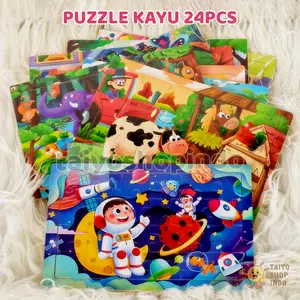 TAIYO Puzzle Kayu 24 pcs Keping Karakter Hewan Wooden Jigsaw Wood Susun Edukasi Mainan Anak
