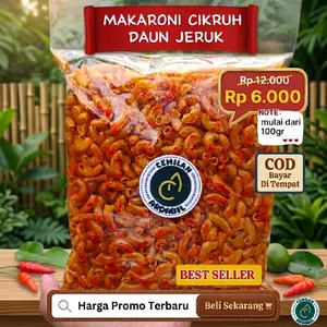 MAKARONI PEDAS CIKRUH DAUN JERUK 500gram 250gram 100gram Cemilan Ardabil Original, Pedas, Kualitas Terjamin Crispy Kering Enak Food Snack Cemilan Keripik Makan