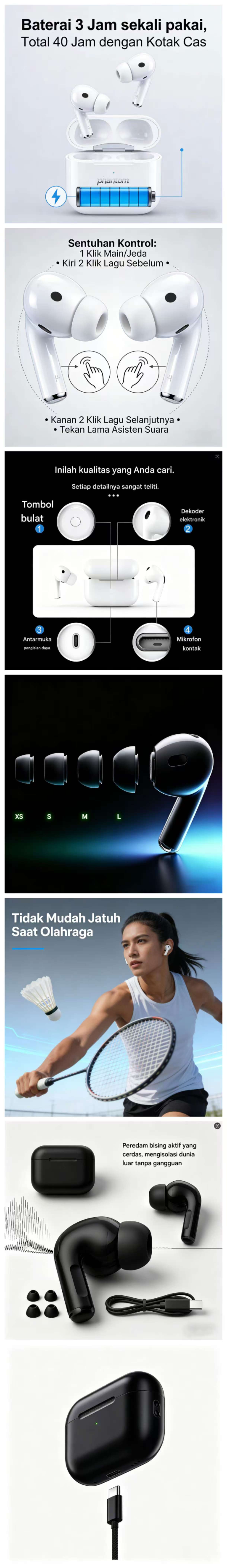 KY X55 Earphone Tidur Suara Stereo Level HiFi, Tahan Air iPX5, Mikrofon Internal, ENC Noise Reduction Layar Digital Cerdas Kontrol Sentuh untuk iPhone dan Android