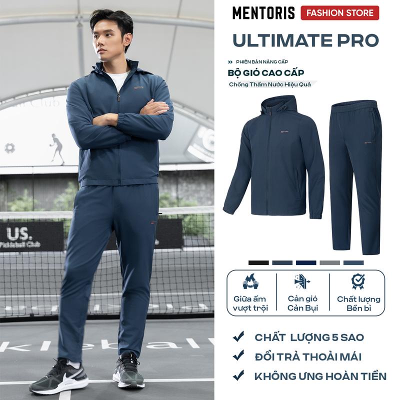 Bộ Khoác Gió Thể Thao Thu Đông Nam Mentoris Cao Cấp Chất Liệu Vải 2 Lớp Siêu Mịn Chống Gió Cản Bụi Giữ Ấm Tốt Quần Ống Suông Thoải Mái Thời Trang Nam MBG01