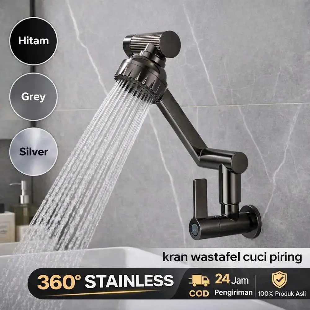 COD Kran Cuci Piring Angsa 1/2 Inch Dinding, Kran Fleksibel 360 Rotasi Tidak Mudah Karat Perawatan Mudah