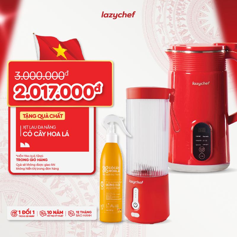 Combo Máy Làm Sữa Hạt 5in1 Lazychef + Máy Xay Sinh Tố Cầm Tay 3in1 450ml Lazychef Bảo Hành 12 Tháng Inox