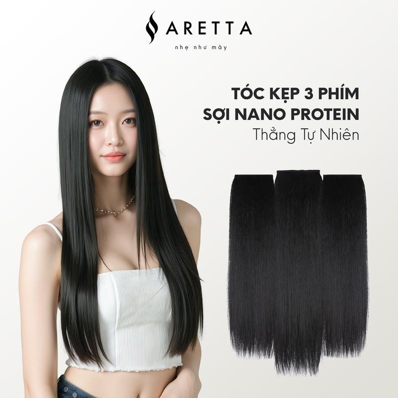 [Tặng Lược Gỡ Rối Và Xịt Dưỡng Tóc] Tóc Giả Nữ Kẹp Thẳng Tự Nhiên Đuôi Set 3 Mảnh ARETTA Công Nghệ Sợi Protein Nano Mềm Nhẹ Như Tóc Thật - Tóc giả ARETTA - Trải nghiệm cảm giác nhẹ như bay