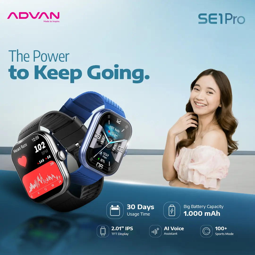 [Exclusive Vanda Rainy] ADVAN Smartwatch SE1 Pro 2.01” 100+ Sports Modes Smart AI Assistant Bluetooth Call Waterproof IP68 1000mAh Up To 120 Days Standby Time