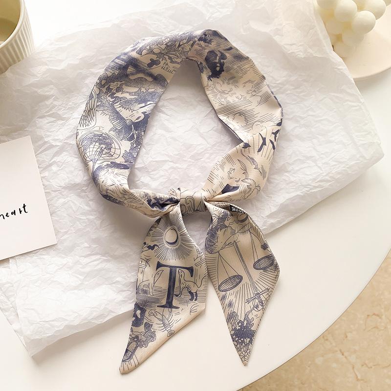 Product Introduction of New Brand Fashion Letter Pattern Women Silk Riband Handle Bags Scarf Small Ribbon Hair Band Headband Scarves & Wraps Hair Ties for girls A-Z 31