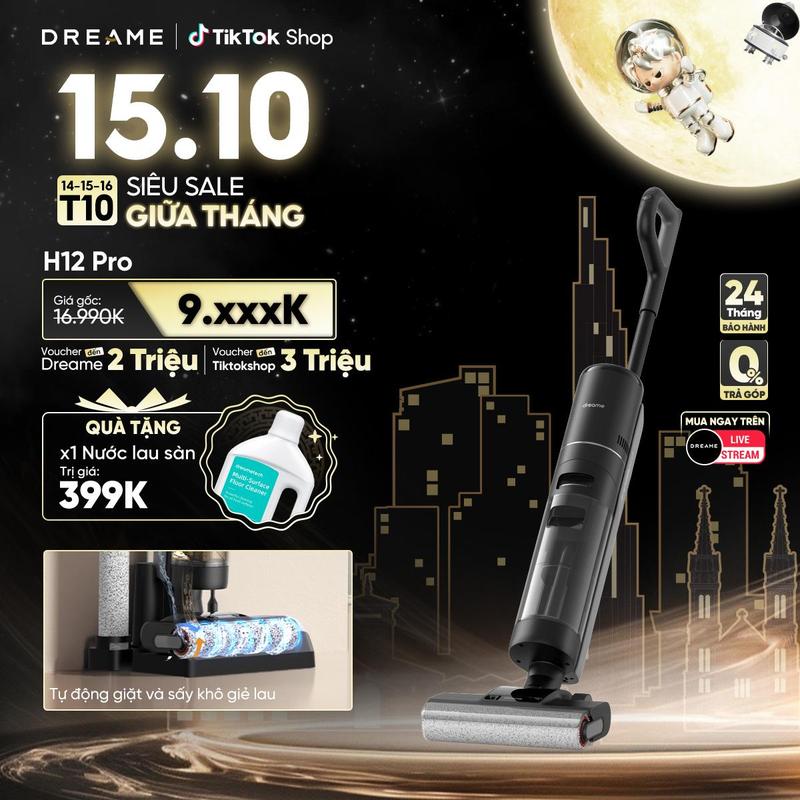 [TẶNG 1 chai NLS 1L]Máy Lau Sàn Máy Hút Bụi Tự  Làm Sạch Thông Minh Dreame H12 Pro - Hàng chính hãng - Phiên bản quốc tế