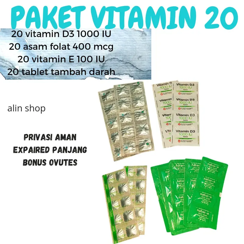 PAKET VITAMIN LENGKAP vitamin D3,  Vitamin E asam folat dan tablet tambah darah 1