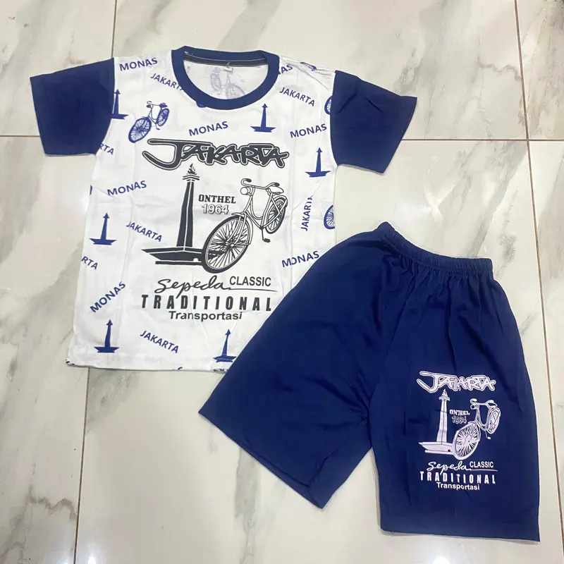 Setelan kaos anak oleh oleh jakarta motif monas dan onthel / kaos anak anak / setelan anak laki-laki / setelan anak perempuan / kaos anak 2