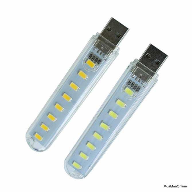 Combo 2 Đèn Led 8 Bóng Cắm Cổng USB Trắng Sáng, Đèn Cắm Trại, Hỗ Trợ Cúp Điện