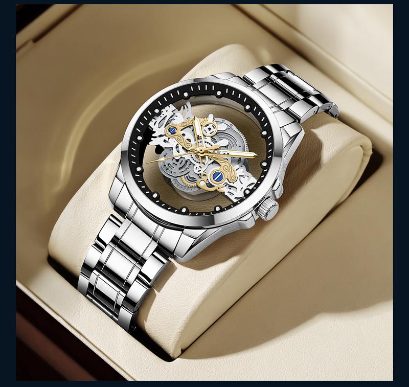 Product Introduction of 【003Harga telah diganti, cepat beli】BIDEN Jam Tangan Pria Anti Air Transparan Dial Cool Kuarsa Tali Stainless Steel Jam Tangan Cowok  YN0574 19