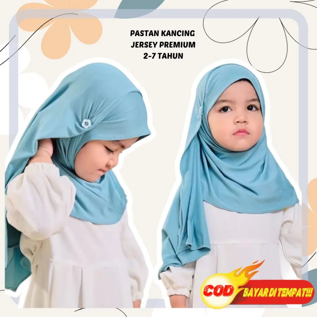 Kerudung anak Pasmina Kancing Jersey premium Umur 2-7 tahun Jilbab instan Pastan anak
