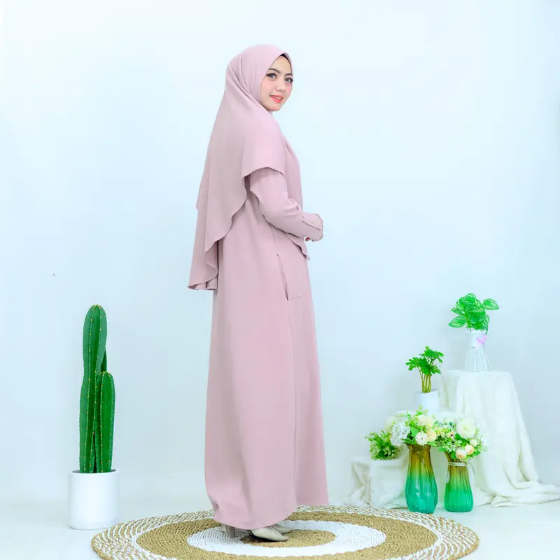 Gamis Soraya Set Hijab Bahan Knit Premium Elegant Tidak Nerawang Dan Anti Panas Sudah Sama Bros Kain Muslim Panjang Syari 8
