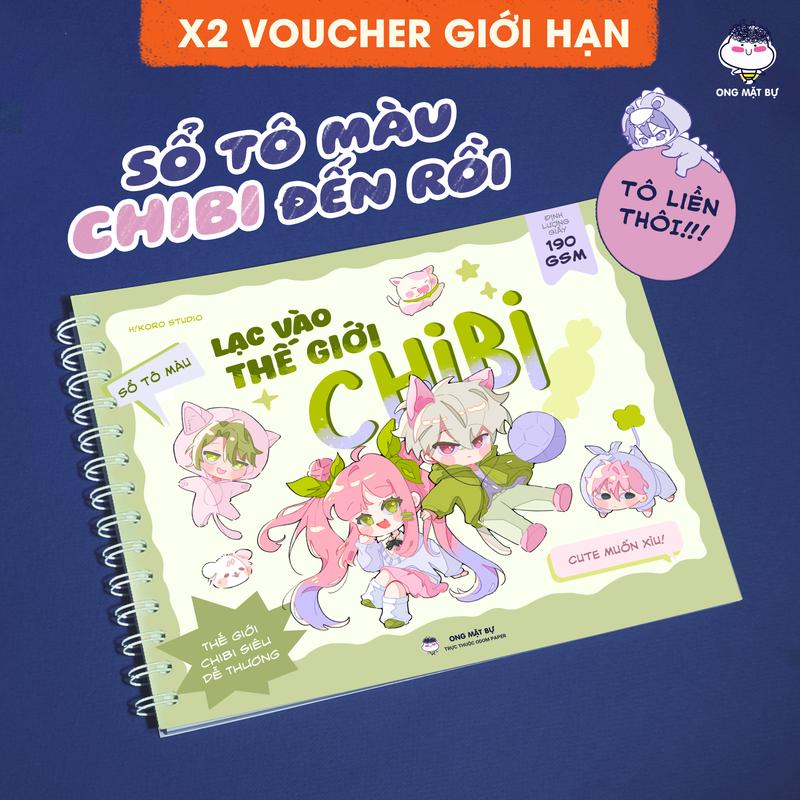 Sổ Tô Màu 190gsm - Lạc Vào Thế Giới Chibi - Tô Màu Chì/Marker/Gouache/Acrylic - Ong Mặt Bự